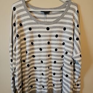 Lane Bryant Women's size 22/24 Gray & White Stripes and Polka Black Dots Sweater
